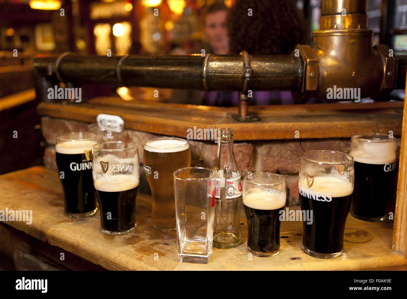 Close-up of beer glasses in Belfast Pub Duke, Ireland Stock Photo