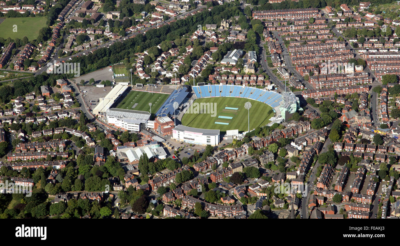 aerial view of Headingley Stadium, test match and Yorkshire CCC cricket ground and Leeds Rhinos Rugby ground, Leeds, UK Stock Photo