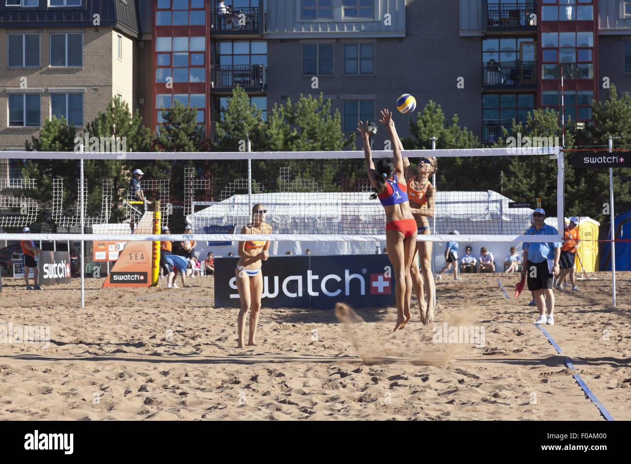 People playing volleyball on beach at Halifax Regional Municipality