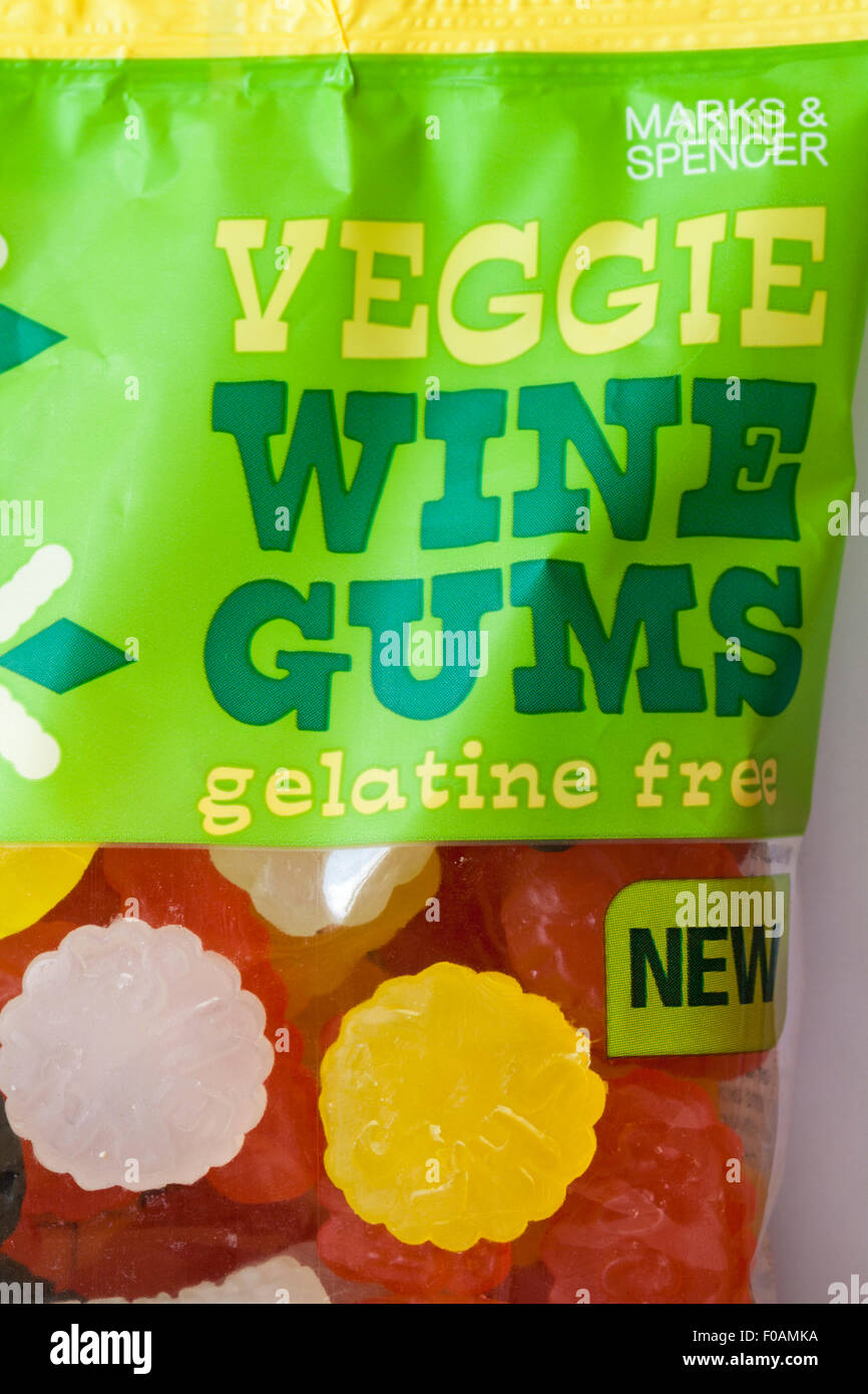 pack of Marks & Spencer veggie wine gums gelatine free sweets on white background candy
