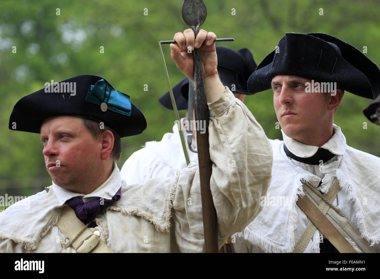 Continental Army soldiers in Revolutionary War reenactment at Jockey Hollow in Morristown National Historical Park New Jersey US Stock Photo