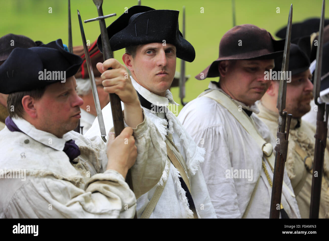 Continental Army soldiers in Revolutionary War reenactment at Jockey Hollow in Morristown National Historical Park New Jersey US Stock Photo