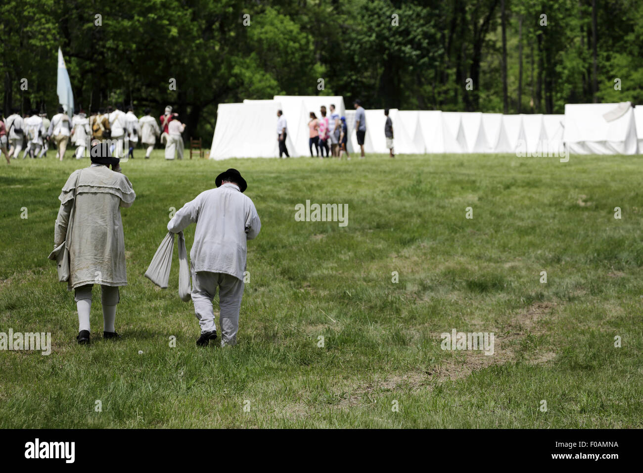 Soldiers of Continental Army of Revolutionary War reenactment at Jockey Hollow Morristown National Historical Park NJ USA Stock Photo