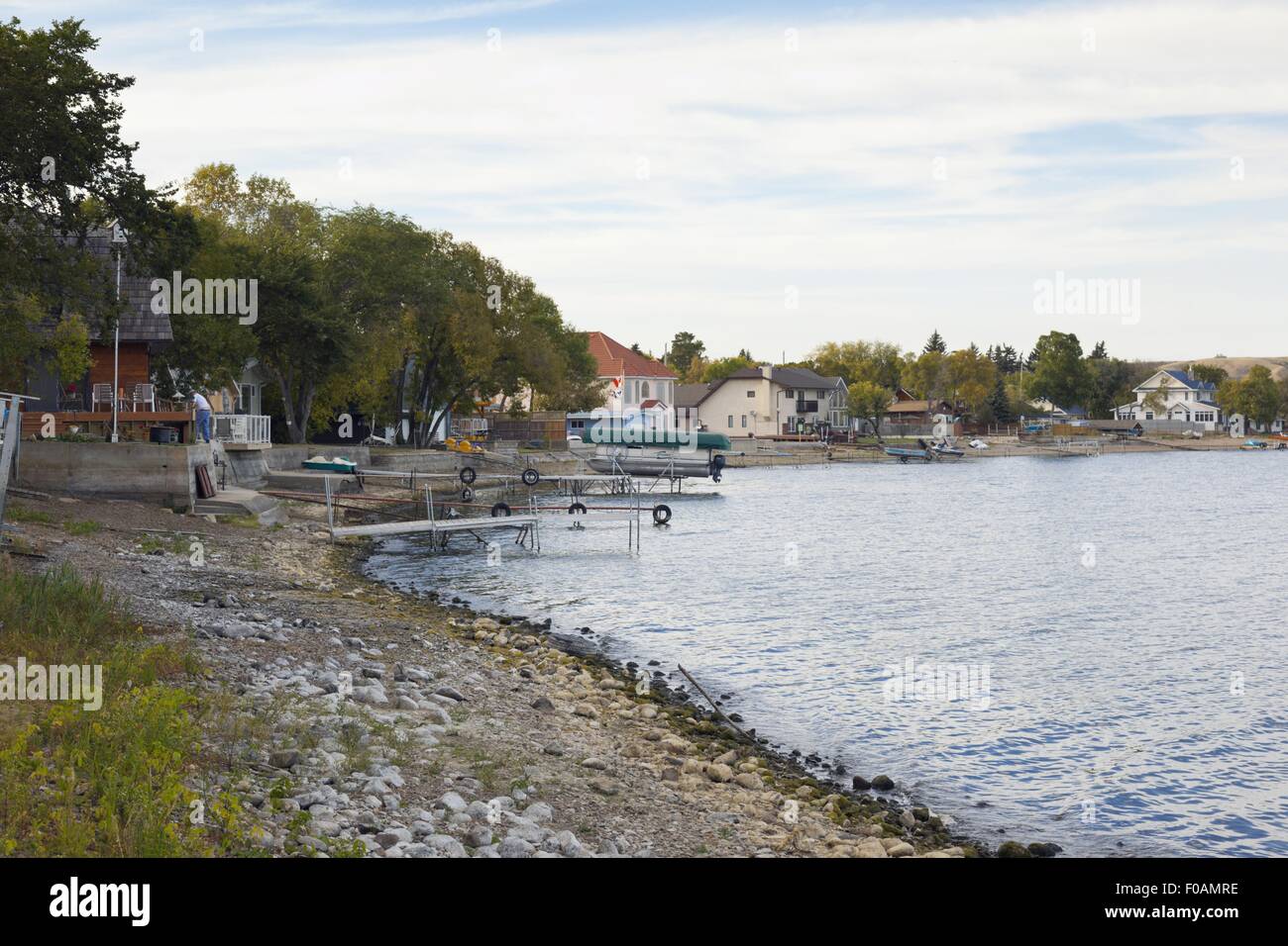 View of Echo lake and houses in Fort Qu'Appelle, Saskatchewan, Canada
