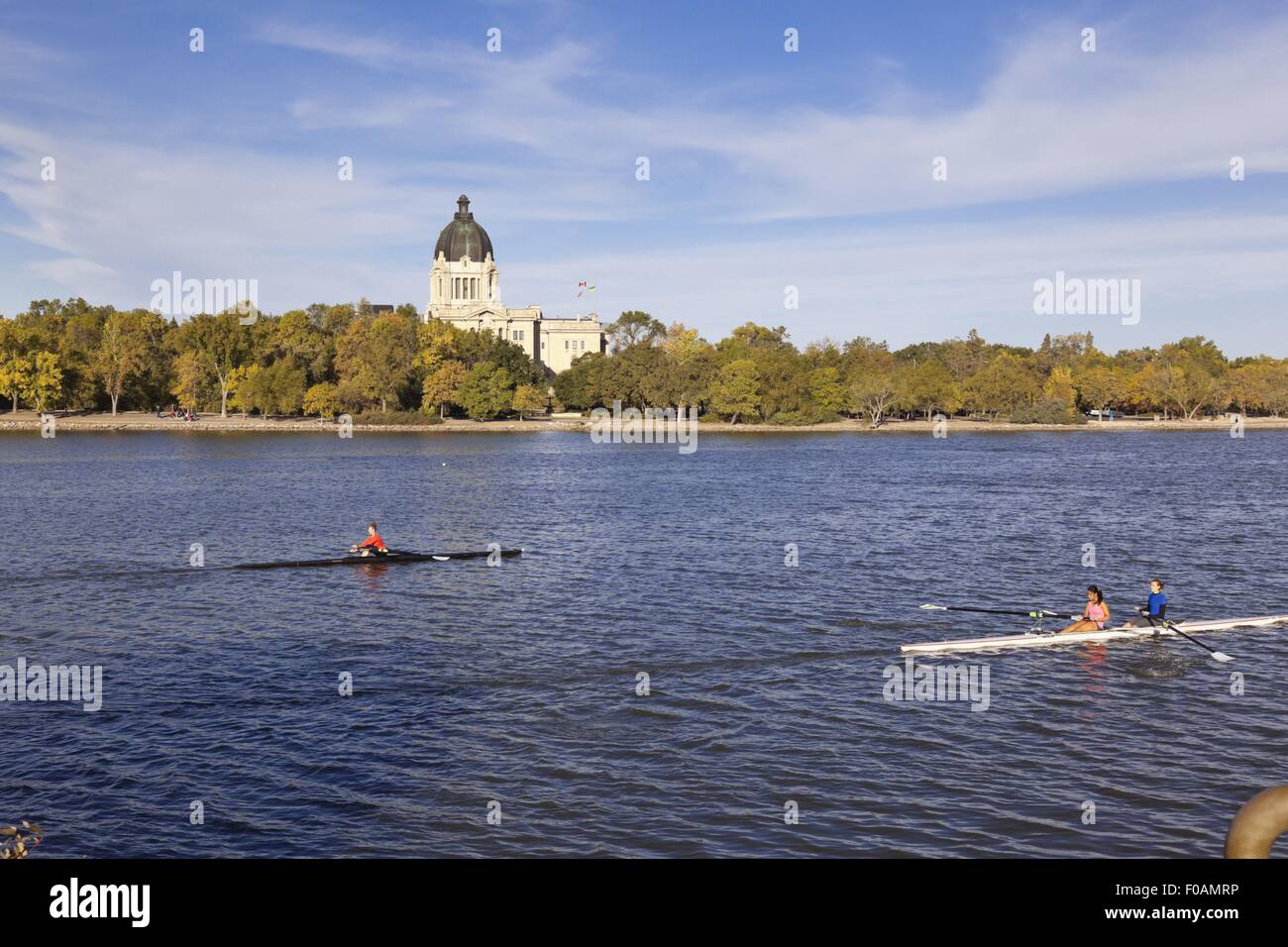View of Legislative Assembly and  Wascana Lake in Regina, Saskatchewan, Canada Stock Photo