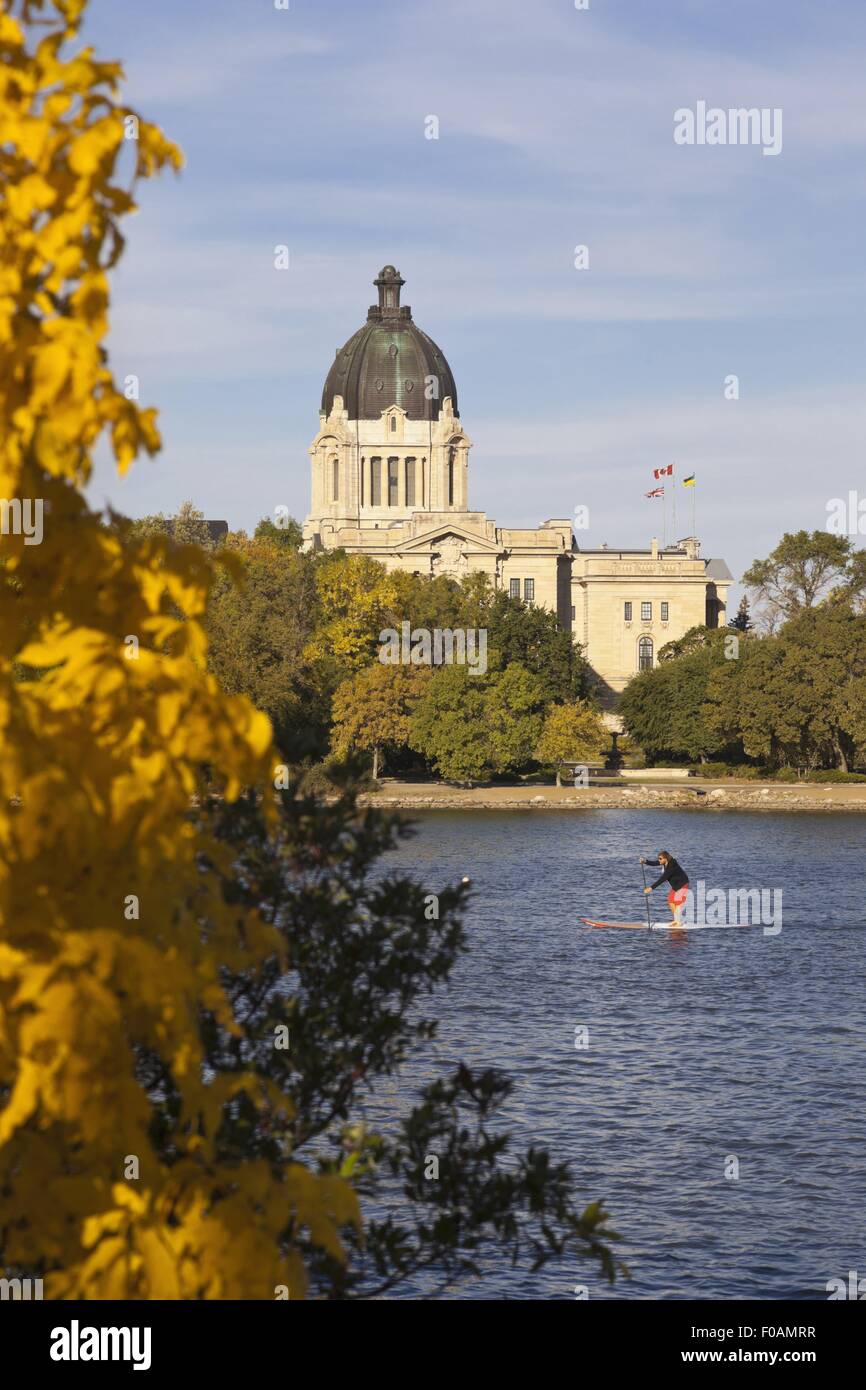 View of Legislative Assembly and  Wascana Lake in Regina, Saskatchewan, Canada Stock Photo