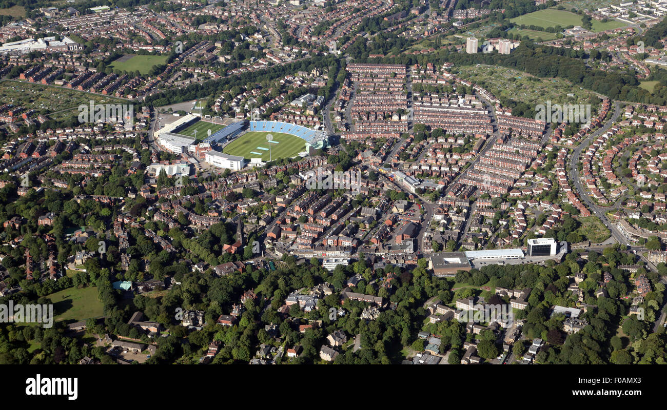 aerial view of Headingley in Leeds, including Cricket Stadium Stock Photo