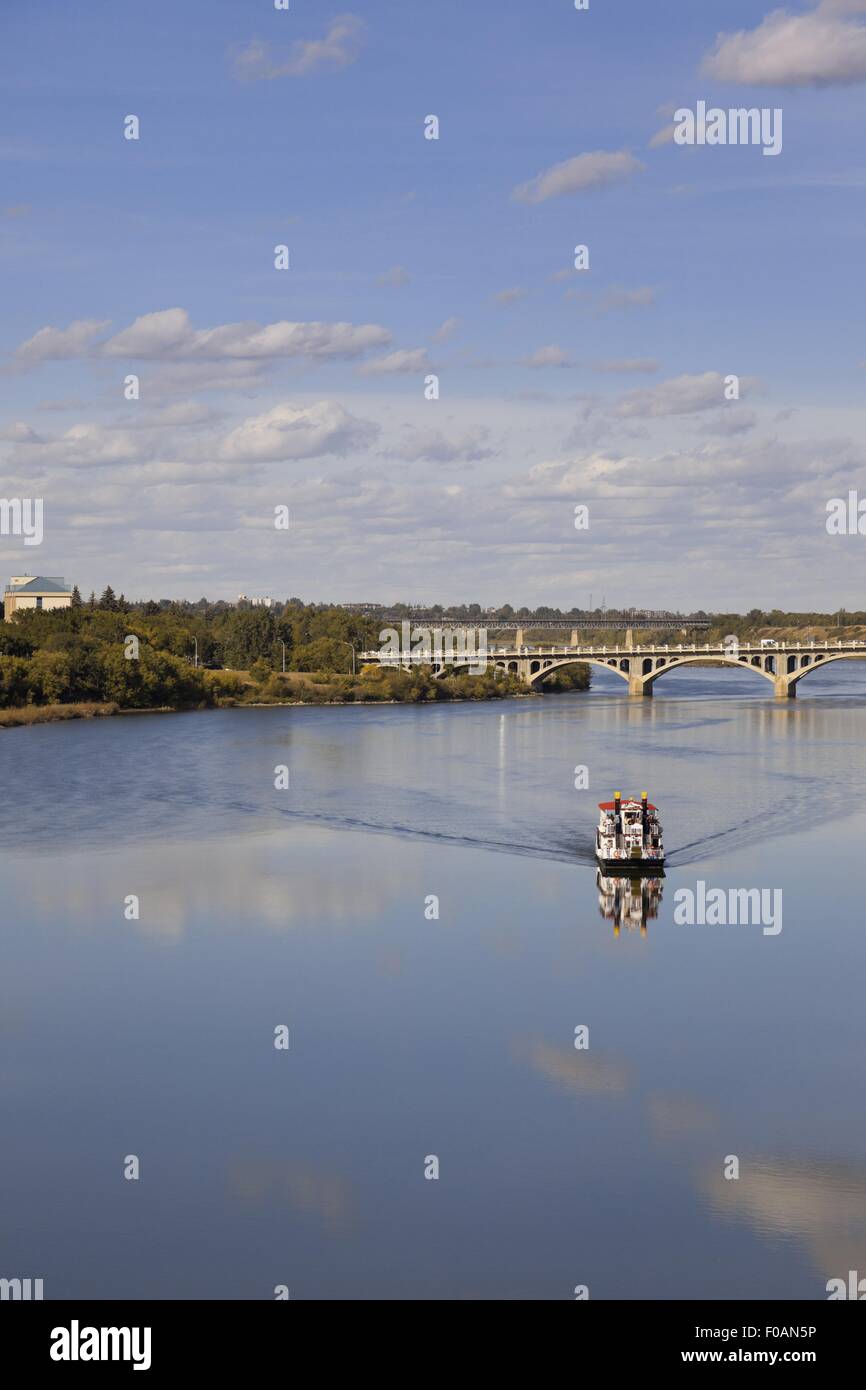 View of ferry in Saskatchewan river, Saskatoon, Saskatchewan, Canada Stock Photo