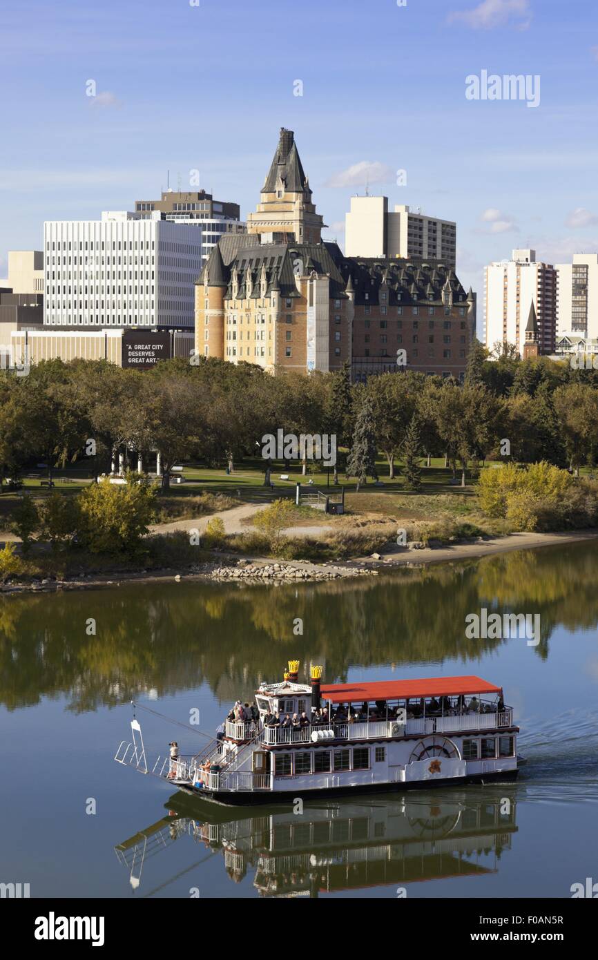 Ferry in Saskatchewan River, Saskatoon, Saskatchewan, Canada Stock Photo