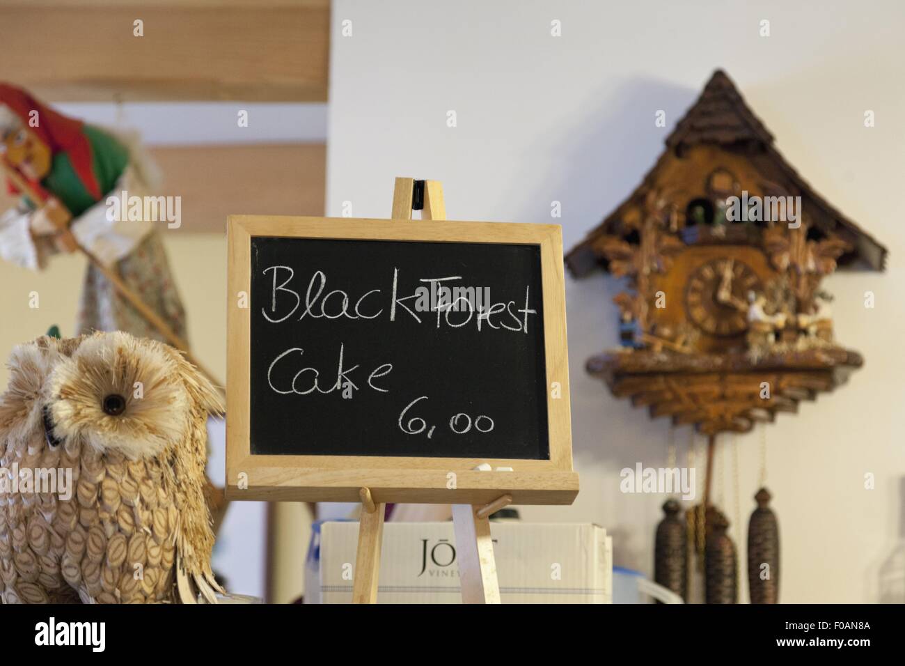 Signboard of Black Forest Cake in restaurant, Lunenburg, Nova Scotia, Canada Stock Photo