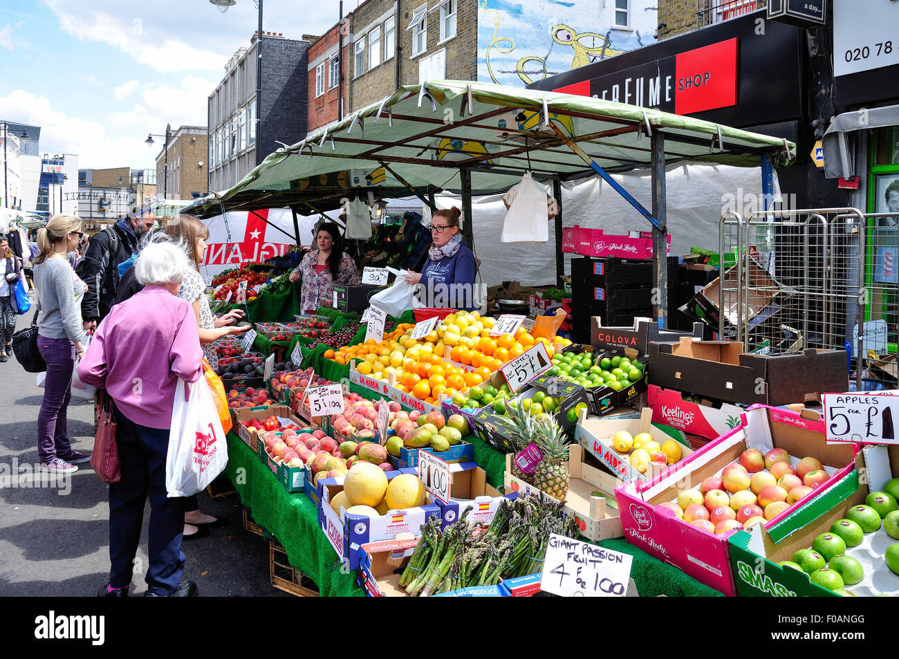 Fruit and vegetable stall, Chapel Market, Islington, London Borough of