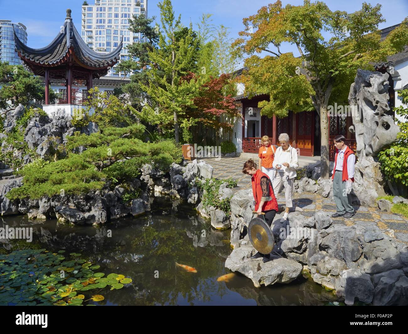 People At Chinese Garden In Chinatown Vancouver British Columbia