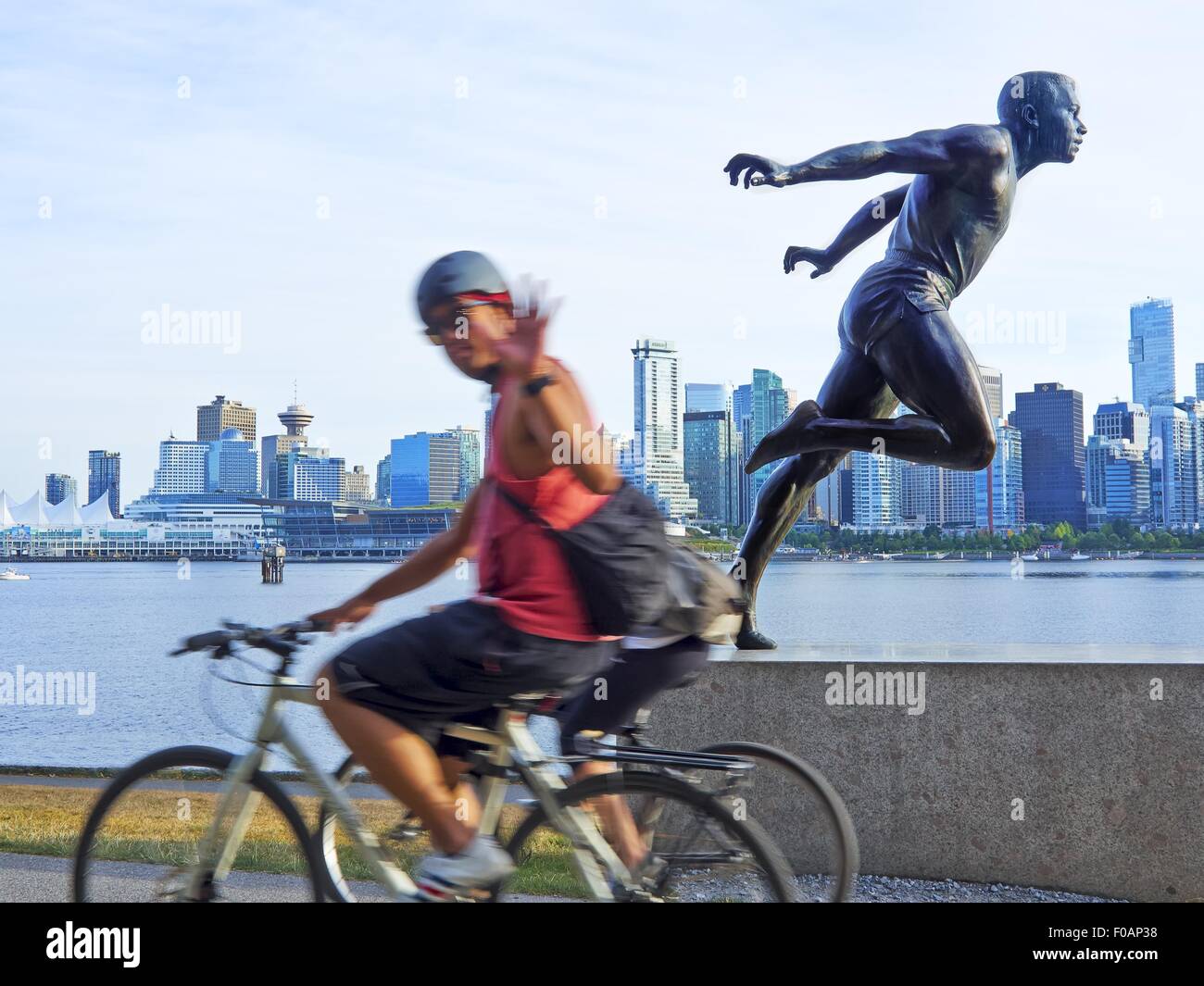 View of Harry Winston Jerome statue and cityscape in Vancouver, British Columbia, Canada Stock Photo