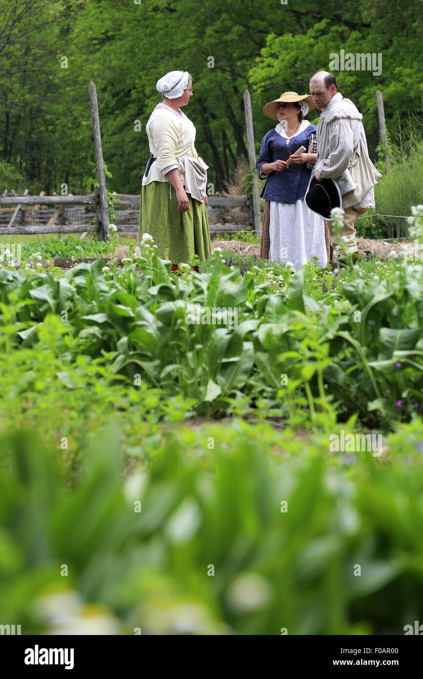 Historical reenactors in vegetable garden at Jockey Hollow Encampment ...