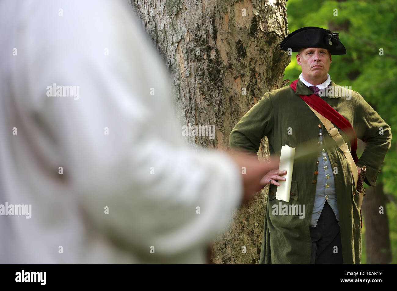 reenactment Court Martial of Continental Army Revolutionary War Jockey Hollow Morristown National Historical Park NJ USA Stock Photo