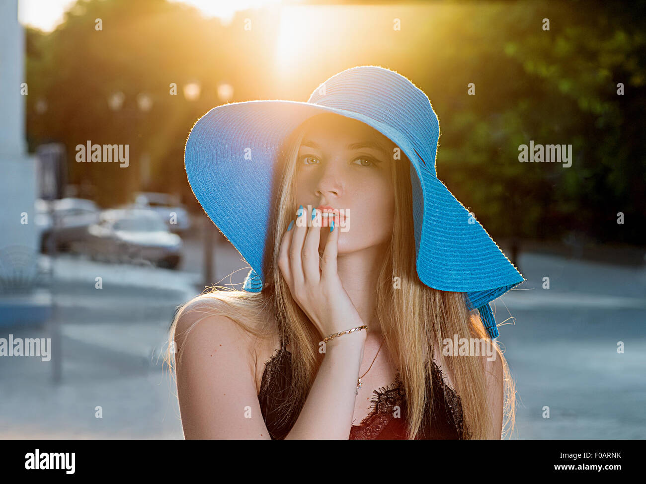 Dreaming women. Head and shoulders portrait of young female Stock Photo