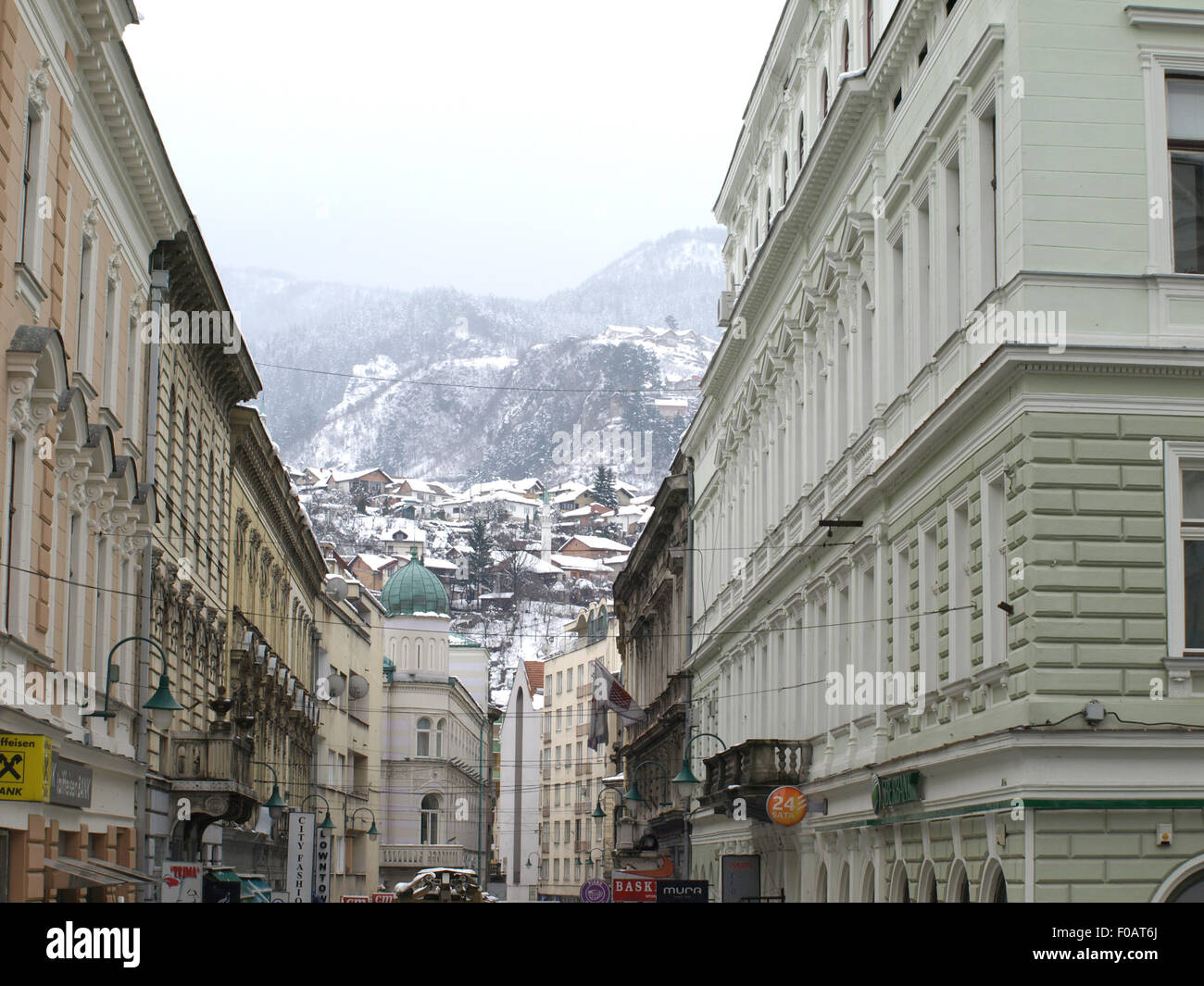 Sarajevo under snow, Urban Area Stock Photo