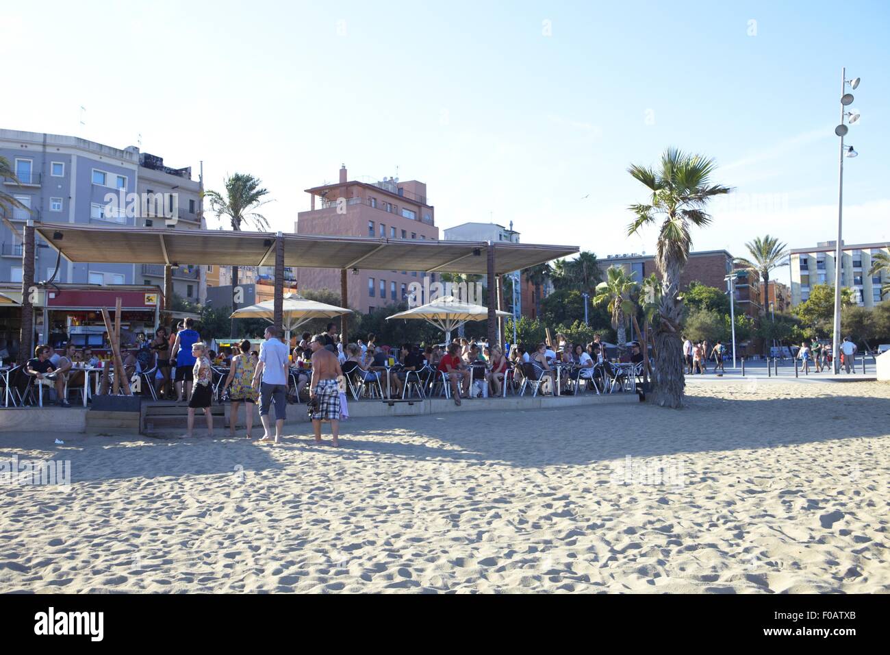 People sitting at Princesa 23 beach bar at Barcelona, Spain Stock Photo