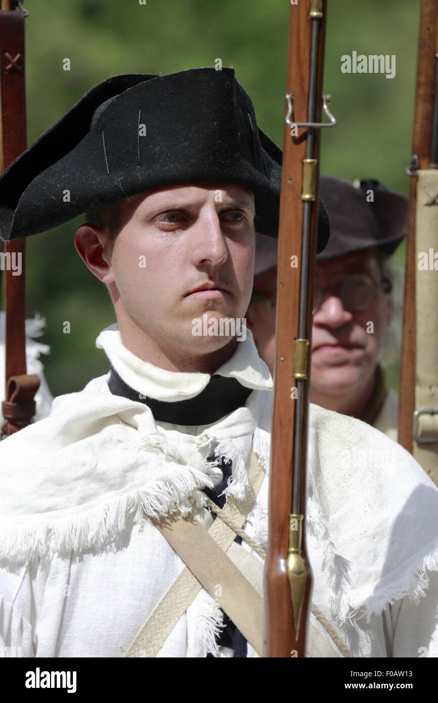 Portrait of a Continental Army Soldier in the Revolutionary War Reenactment at Jockey Hollow Morristown National Historical Park Stock Photo