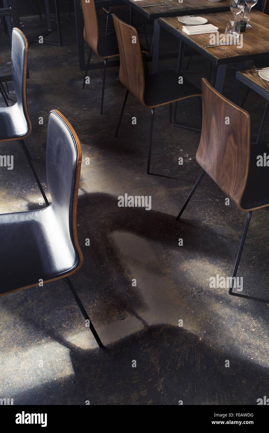 Chairs and tables of Dabbous restaurant in London Stock Photo
