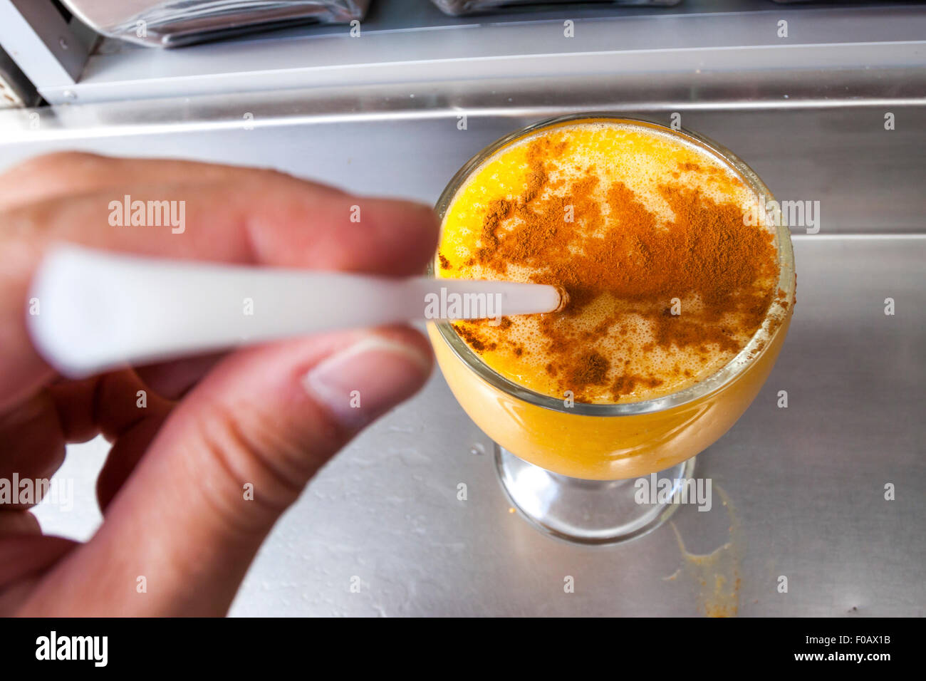 Drinking natural tropical fruit juice. San Luis Potosi, SLP. Mexico