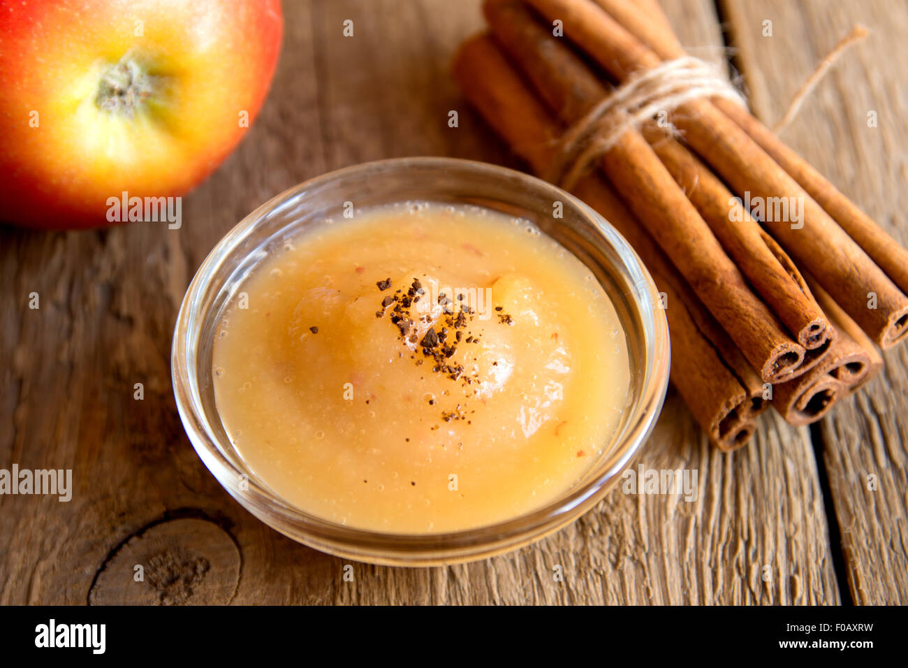 Fresh homemade applesauce (apple puree, mousse, baby food, sauce) with