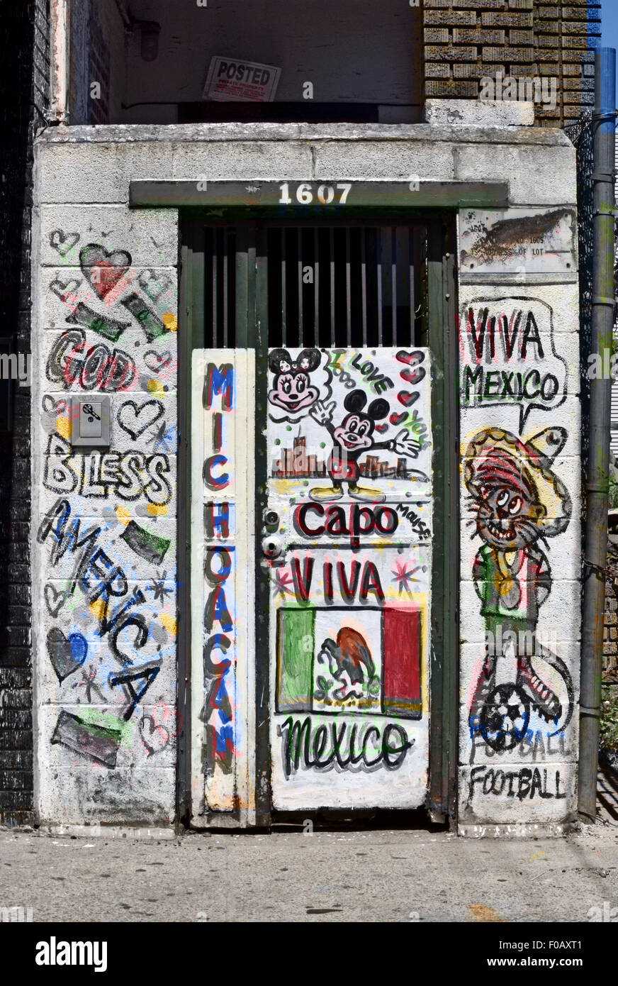 A house near the beach in Coney Island decorated with Mexican themed paintings. In Brooklyn, New York Stock Photo