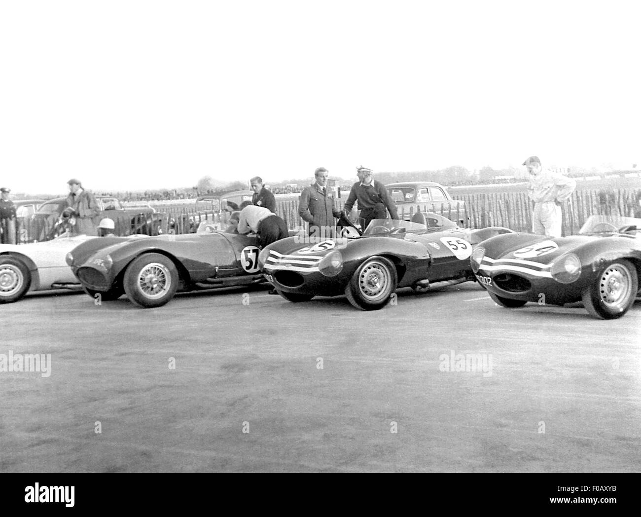 Ecurie Ecosse Jaguar and HWM at Goodwood paddock 1950s Stock Photo