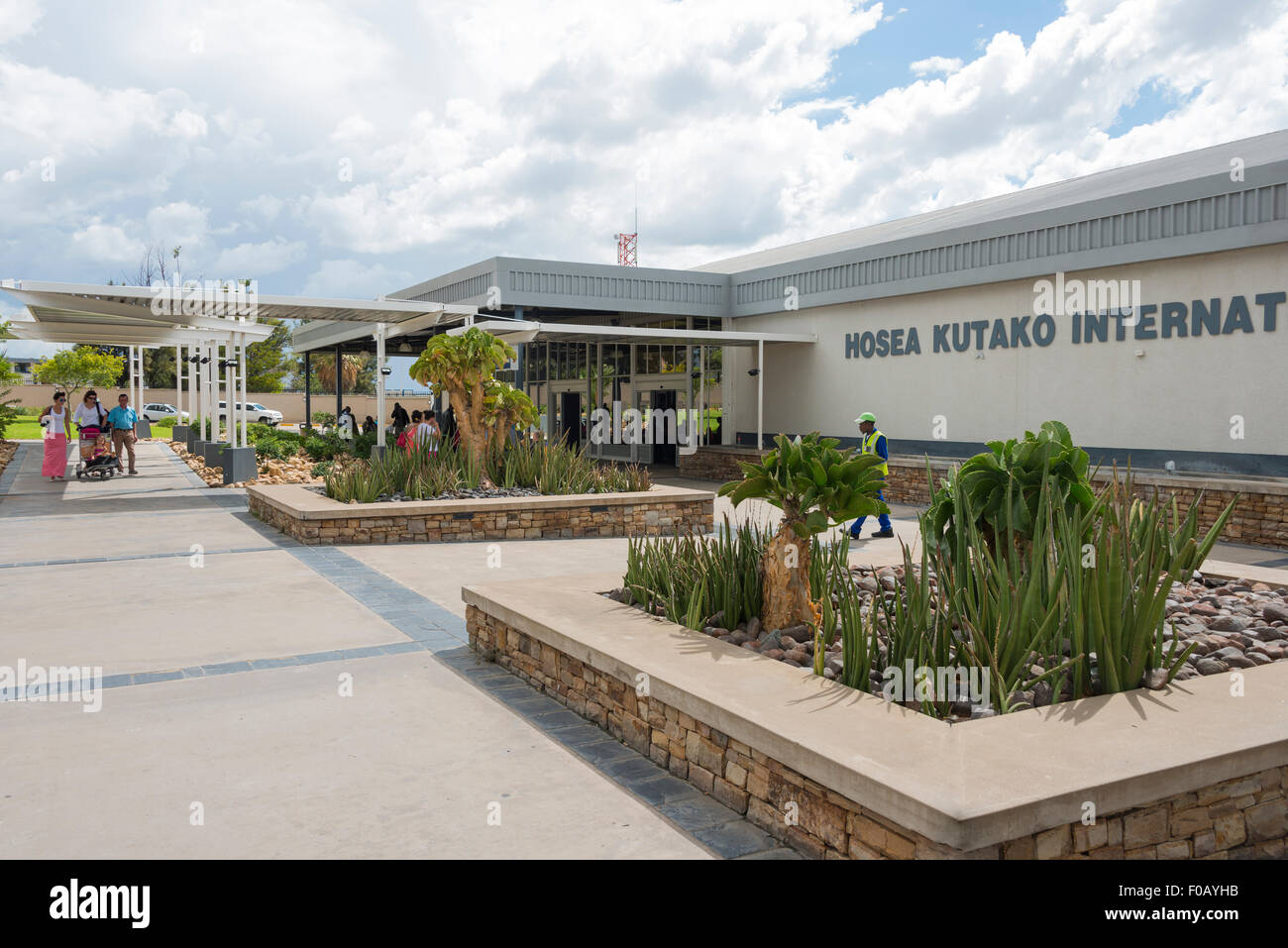 Entrance to Hosea Kutako International Airport terminal, Windhoek (Windhuk), Khomas Region, Republic of Namibia Stock Photo
