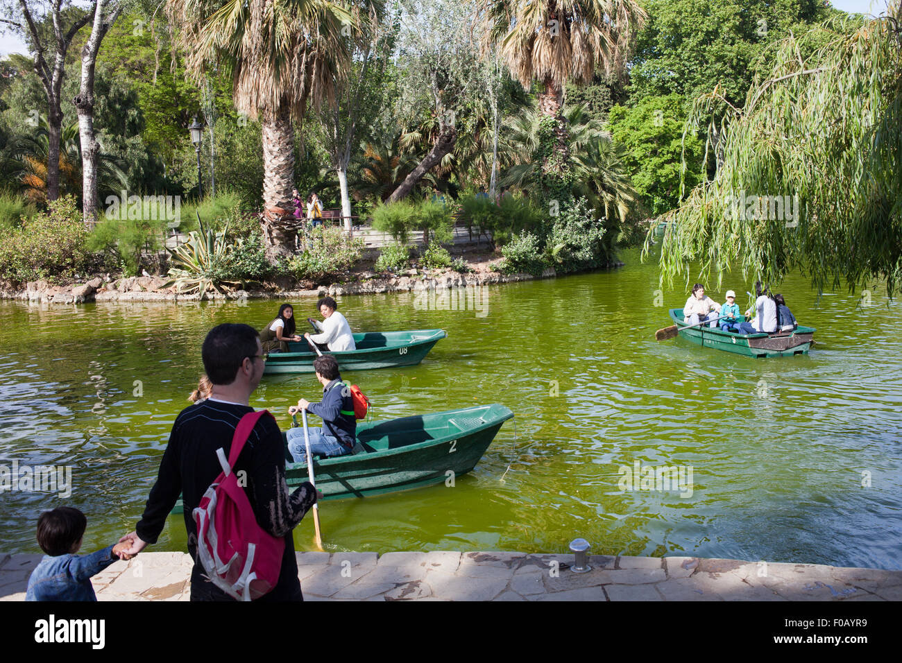 Lake with rowing boats for hire in Parc de la Ciutadella in Barcelona