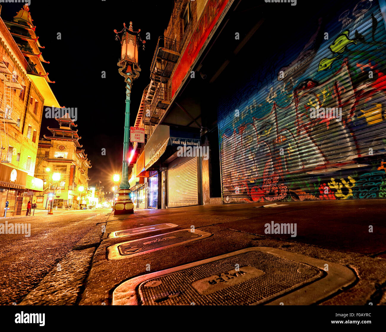 Chinatown in San Francisco taken at night Stock Photo