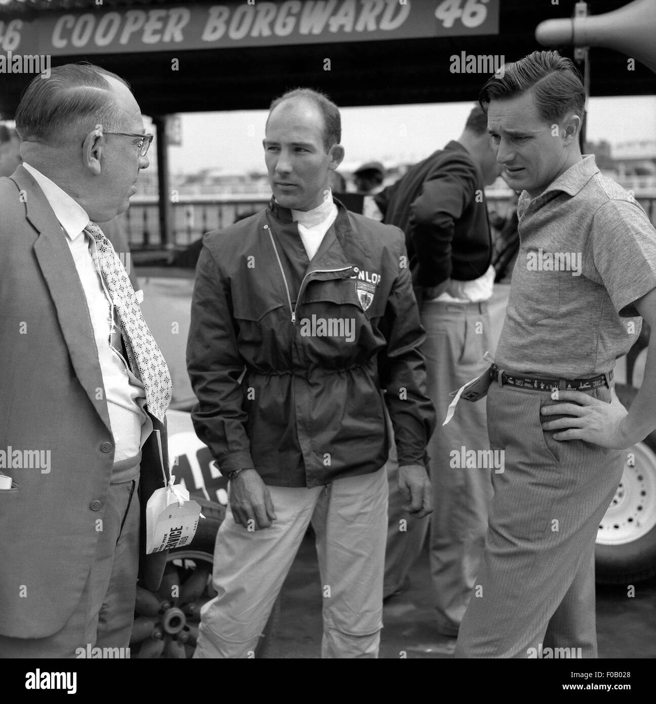 18th July 1959 BRITISH GP STIRLING MOSS and KEN GREGORY Stock Photo