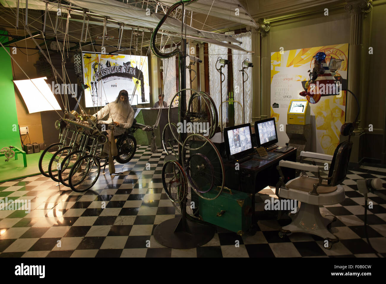 Vintage fantastic steampunk style flying machine in Barcelona Wax Museum in Catalonia, Spain Stock Photo