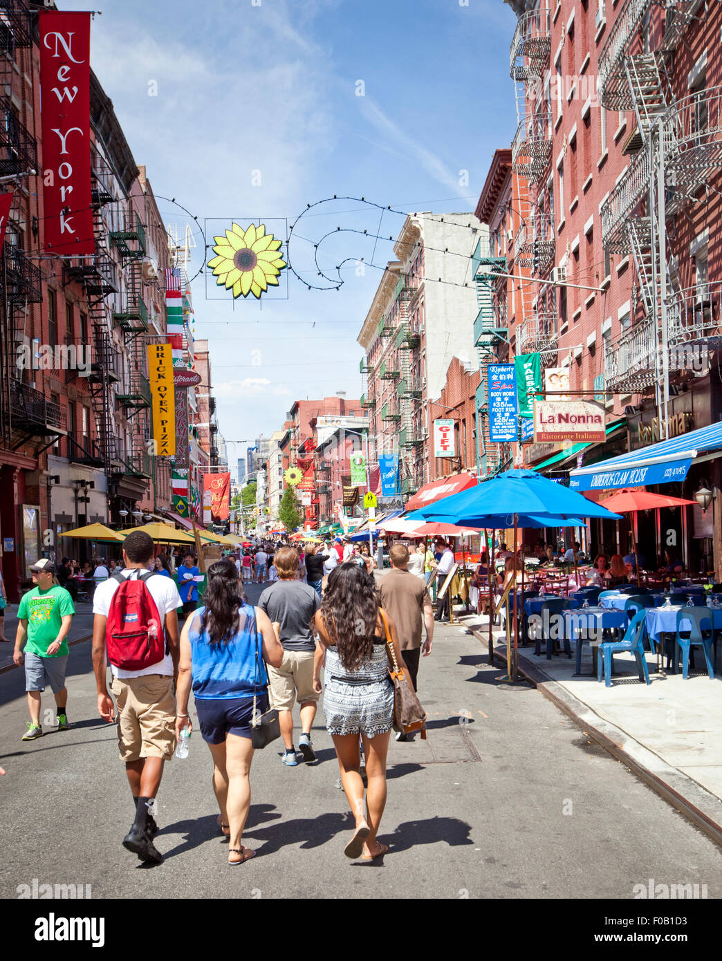 NEW YORK, USA - JUNE 28th 2014: historic Little Italy in lower Manhattan famous for its restaurants and celebrations of Italian  Stock Photo
