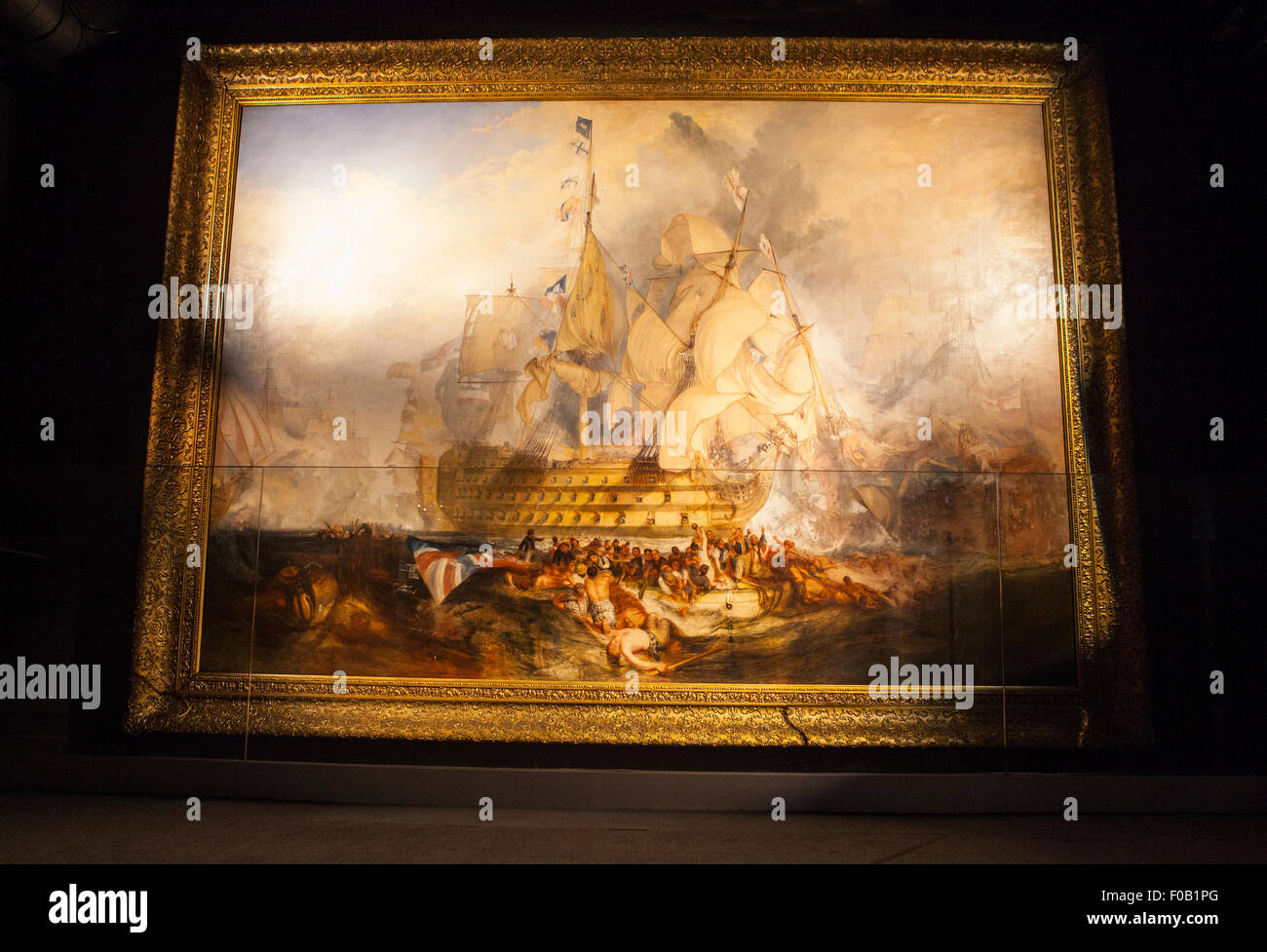 LONDON, UK - AUGUST 7TH 2015: The Battle of Trafalgar oil-on-canvas painting by J.M.W. Turner on display in the National Maritim Stock Photo