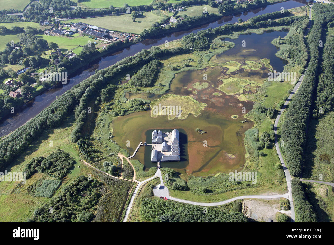 aerial view of Brockholes Wetland & Nature Reserve Stock Photo
