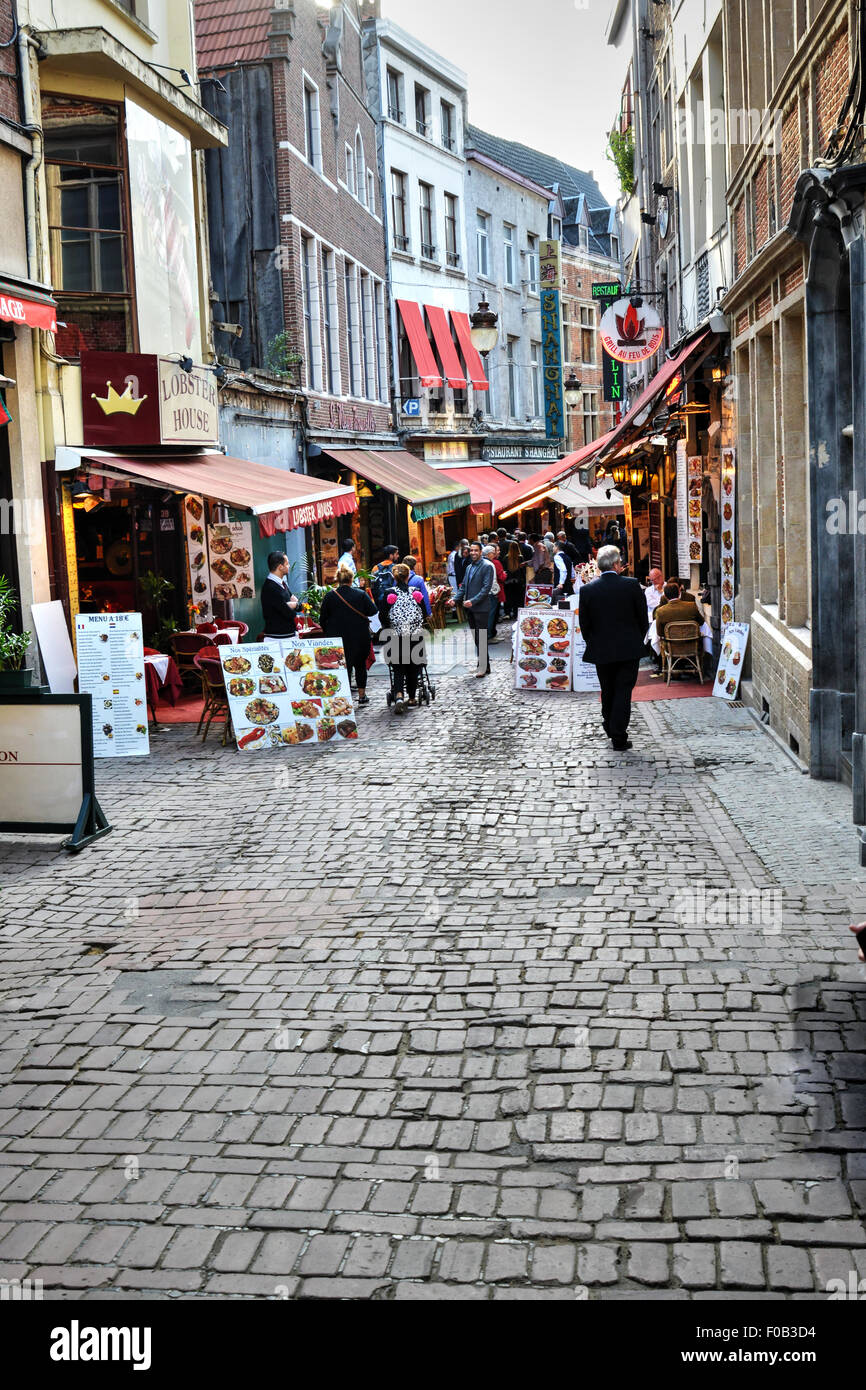 Famous Rue des Bouchers in the heart of the old city of Brussels Stock Photo