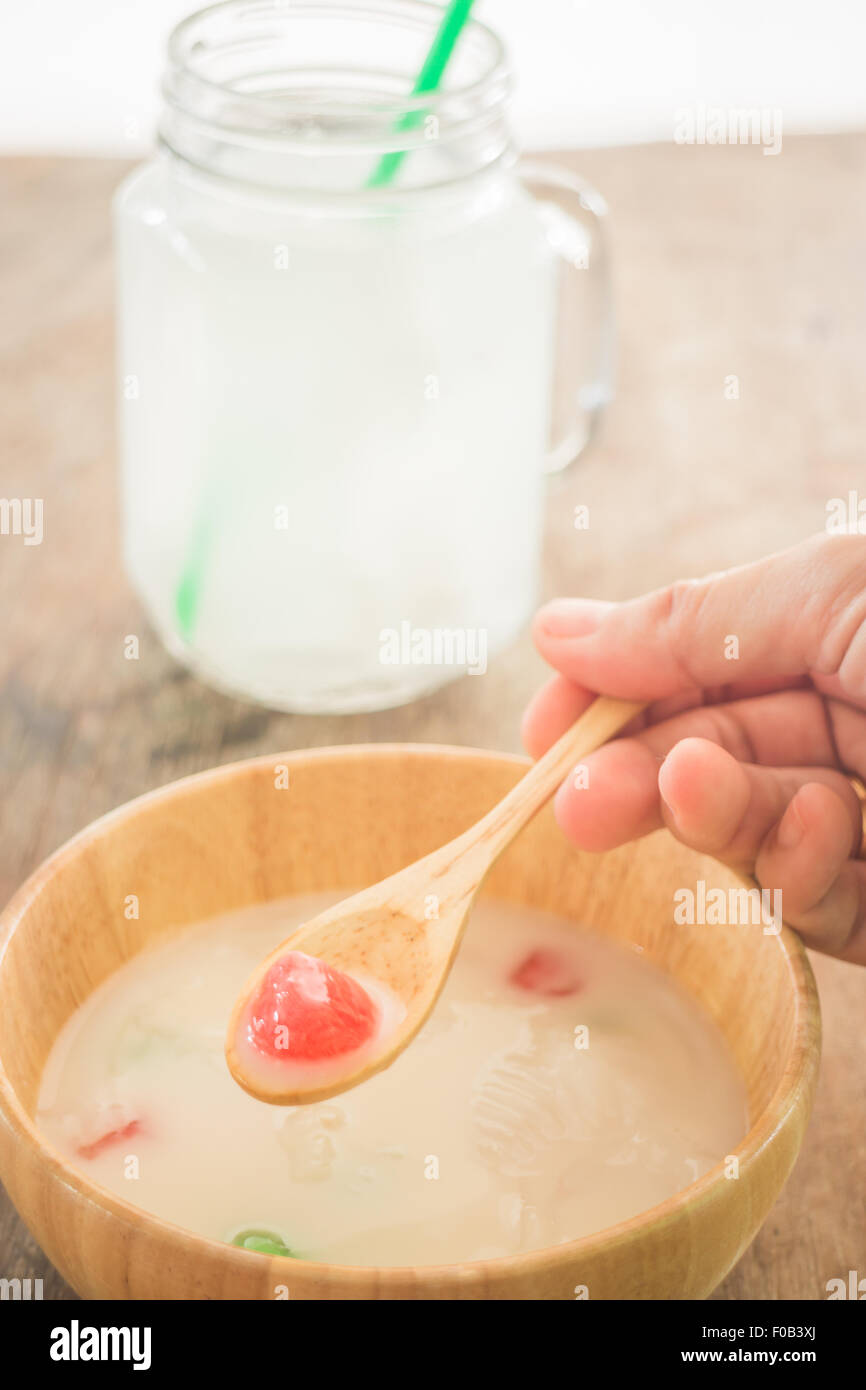Water chestnut coated with tapioca starch in coconut cream, stock photo