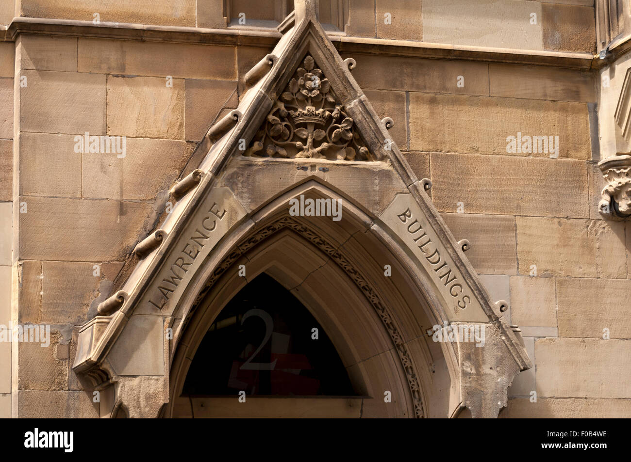 Archway above the door of Lawrence Buildings, Mount Street, Manchester, England, UK.  Pennington and Brigden, 1874 Stock Photo