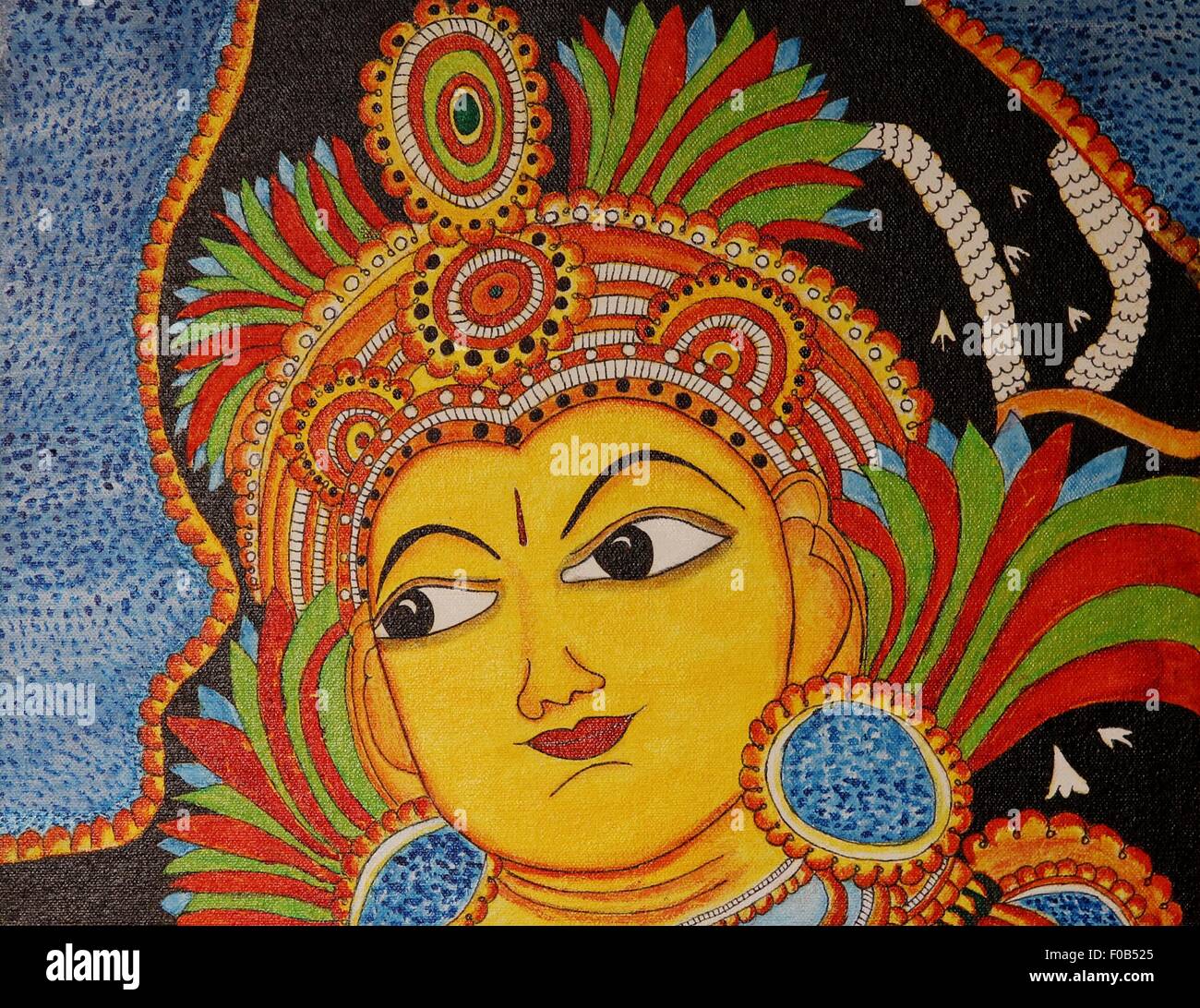 Mural Painting of Lord Krishna on Canvas Stock Photo