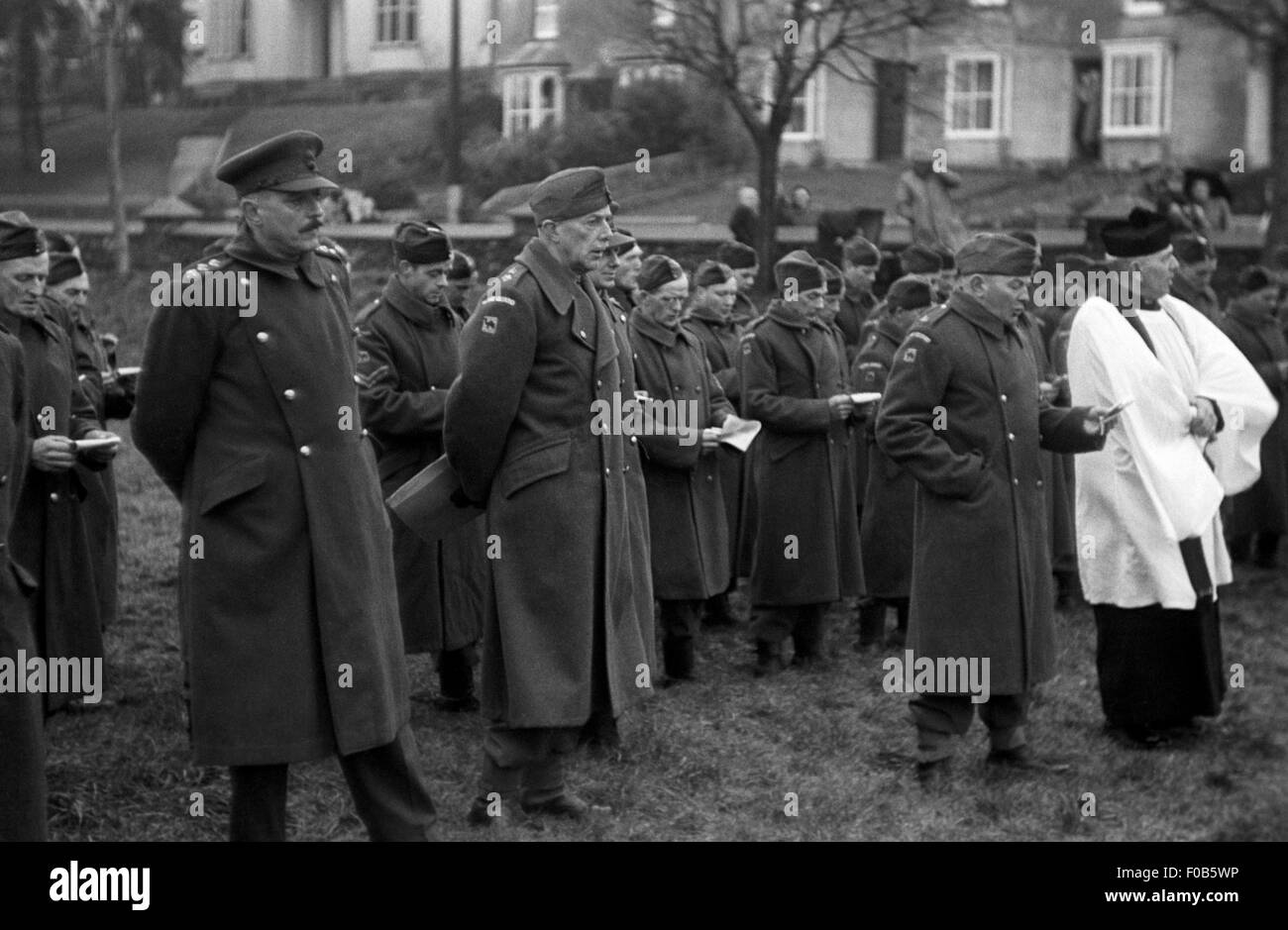 Men of the Home Guard in uniform during a ceremony Stock Photo
