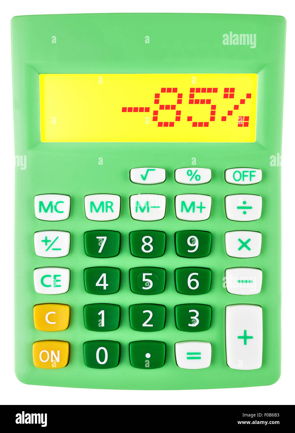 Calculator with -85 on display on white background Stock Photo