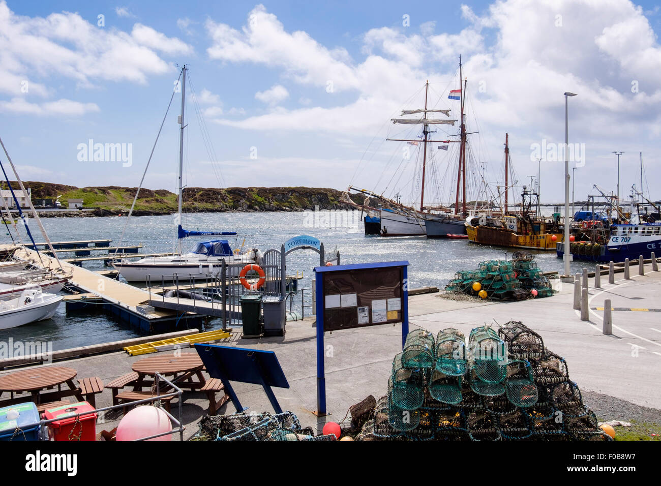Fishing & sailing boats moored in Leodamais Bay harbour. Port Ellen (Ilein) Isle of Islay Inner Hebrides Western Isles Scotland Stock Photo