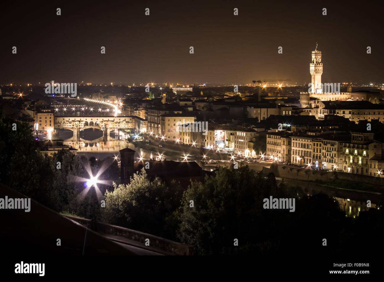 Florence by night, landscape from Piazzale Michelangelo. Stock Photo