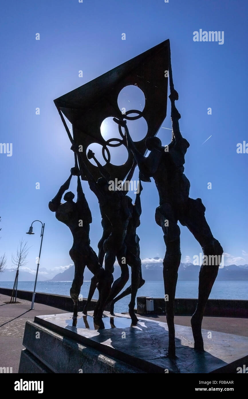 Statue at the lower entrance of the Olympic Park, along Lake Geneva in Lausanne Stock Photo