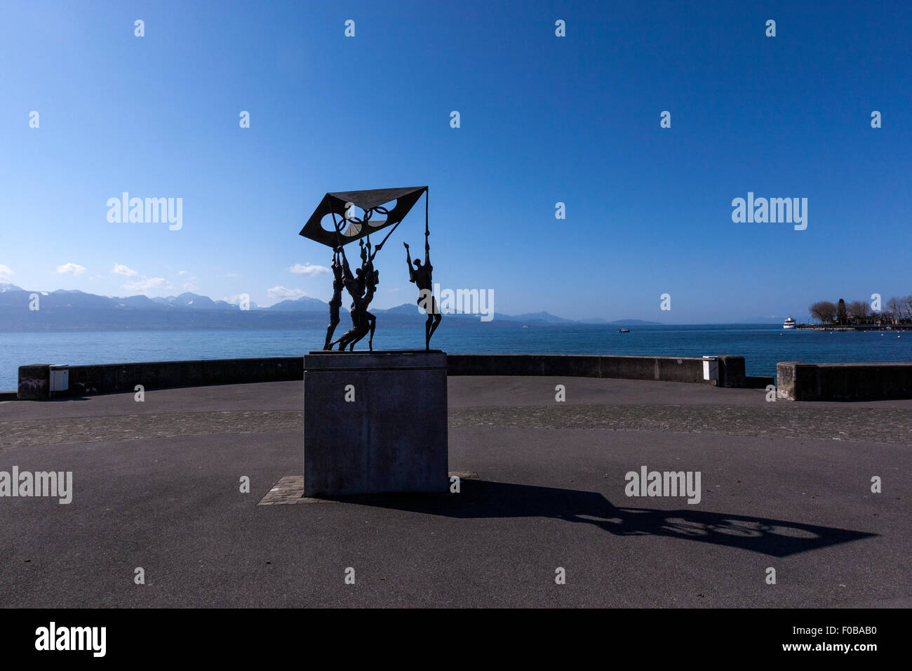 Statue at the lower entrance of the Olympic Park, along Lake Geneva in Lausanne Stock Photo