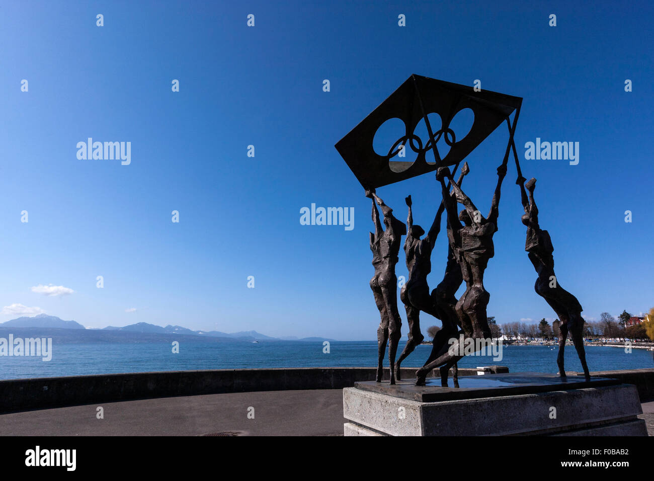 Statue at the lower entrance of the Olympic Park, along Lake Geneva in Lausanne Stock Photo