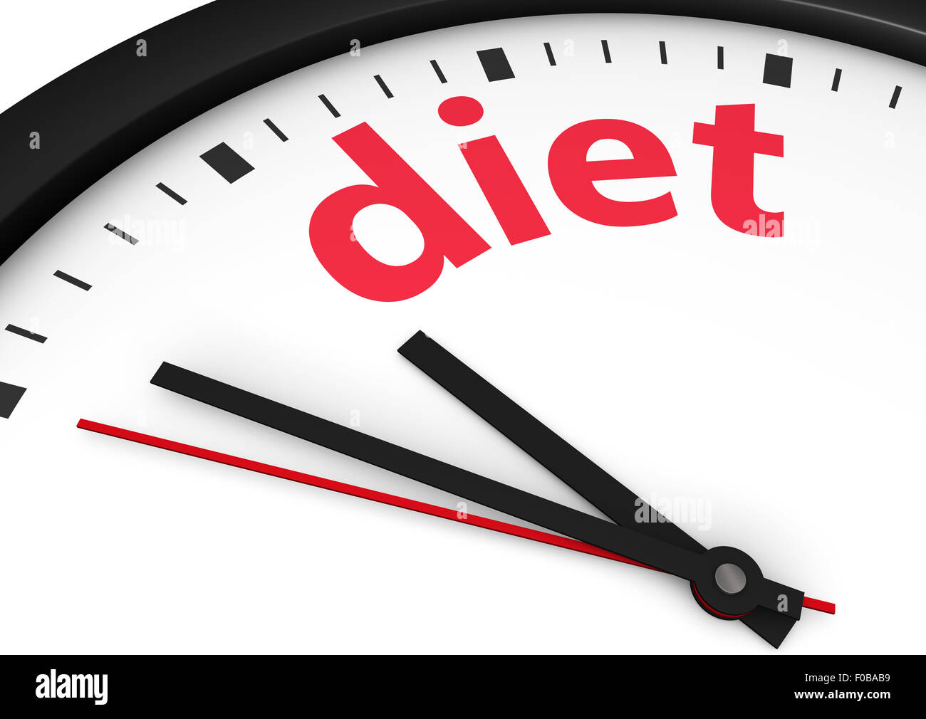 Time for weight lose healthy lifestyle conceptual image with a wall clock and diet text printed in red. Stock Photo