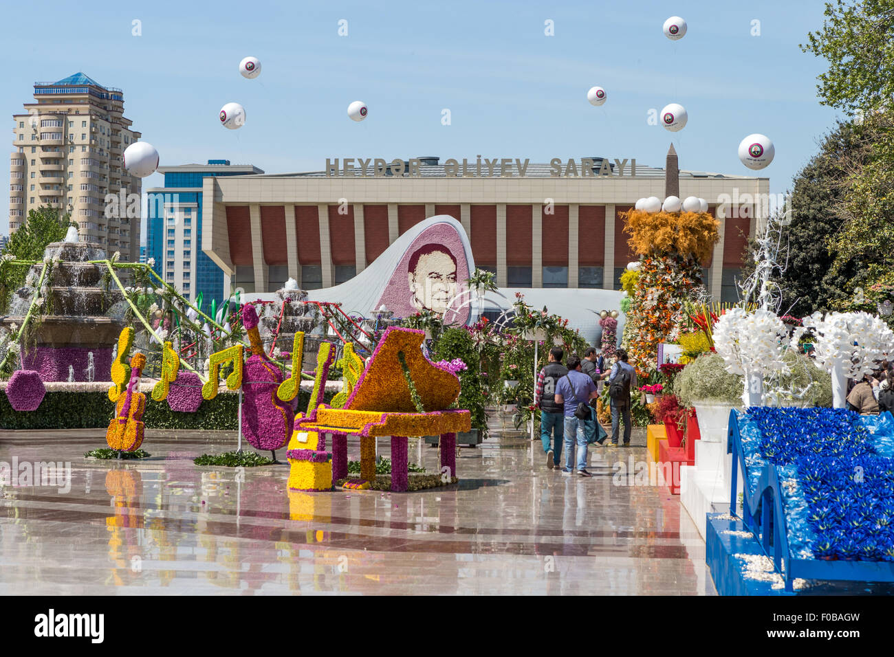 Heydar Aliyev Center, Republic aka Heydar Aliyev Palace, 1st President, Heydar Aliyev, Flower festival, celebrating his birthday, Baku, Azerbaij Stock Photo