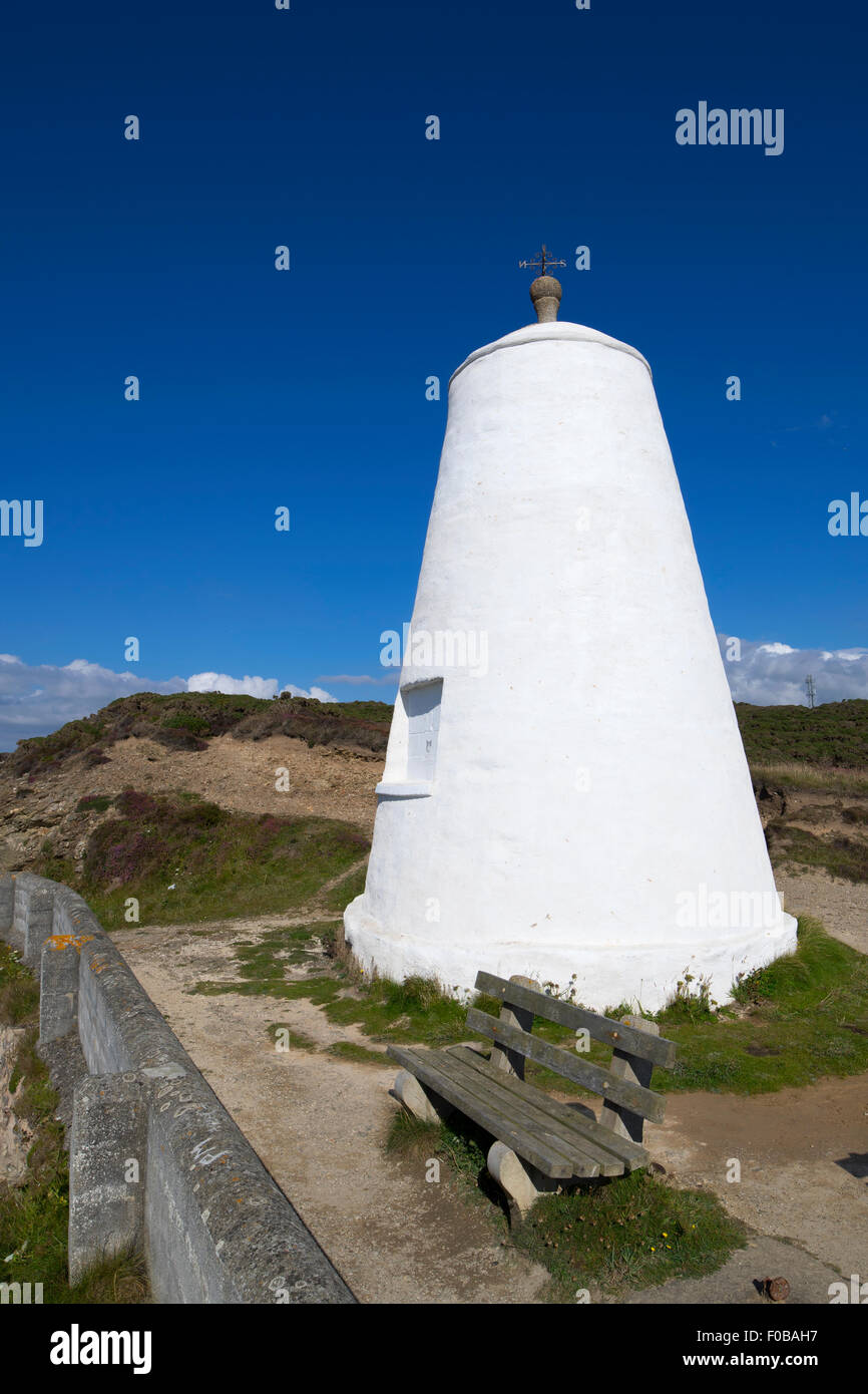 The Pepper Pot., a white day mark in Portreath, Cornwall England. Stock Photo